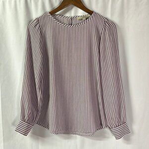 🛍 6 for $35 • LOFT Pink & Blue Vertical Striped Long Sleeve Blouse